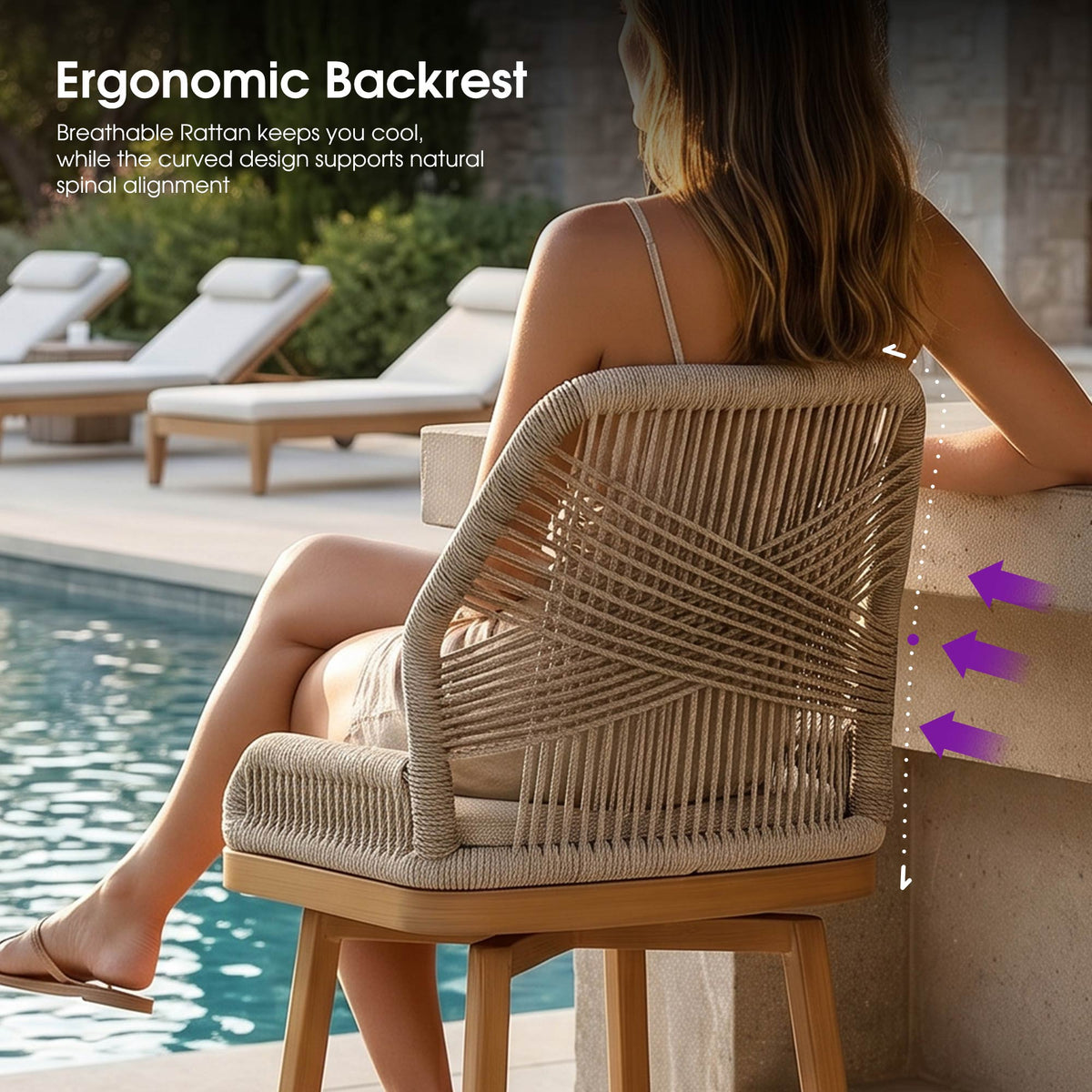 PURPLE LEAF Outdoor Swivel Bar Stools Set of 2 Patio 360° Rotating All-Weather Wicker Stools with Back and Cushion for Outside Backyard Kitchen Bistro Garden Bar