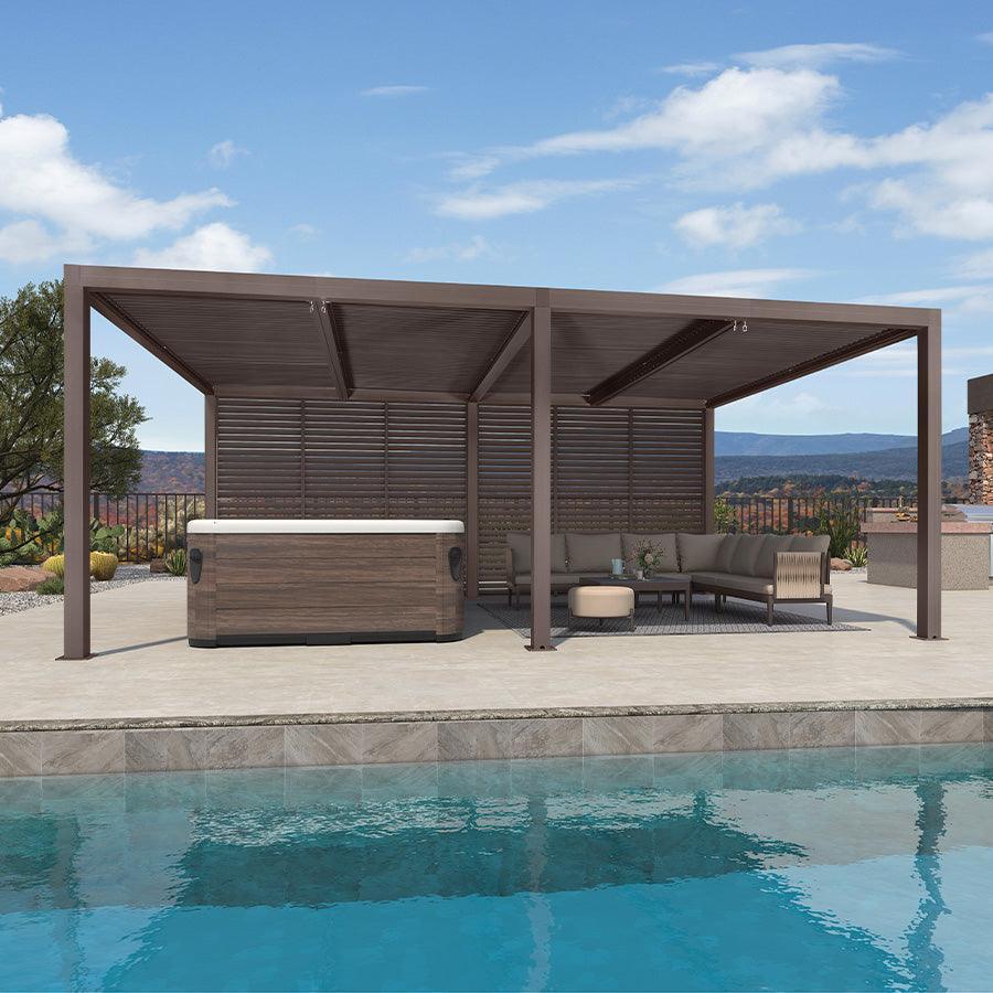 PURPLE LEAF Athena Louvered Pergola Bronze Outdoor Aluminum Pergola with Shutter Wall Adjustable Gazebo Rainproof for Patio Deck Garden