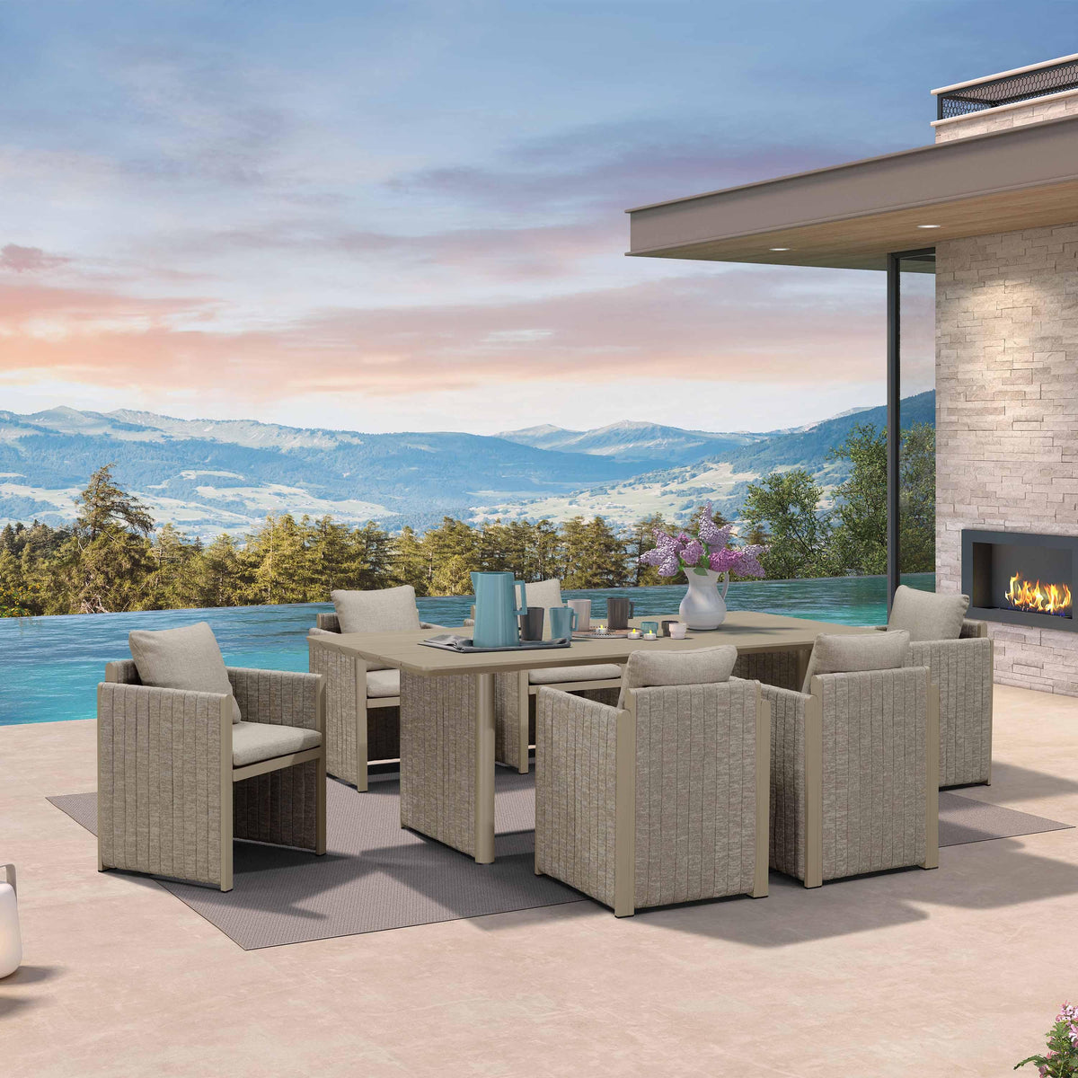 PURPLE LEAF Sanori Patio Dining Set Modern Large Weather-Resistant Table and Aluminum Chairs with Cushions for Garden Beige