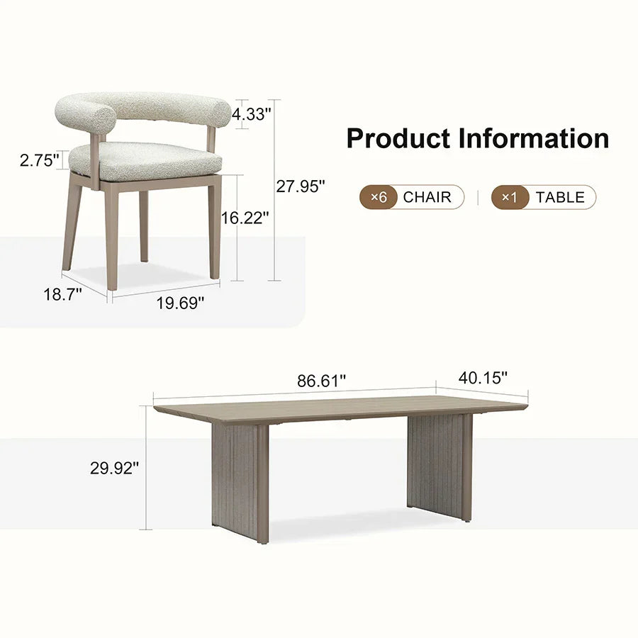 PURPLE LEAF Provence Patio Dining Set Luxury Modern Conversation Set Aluminum Large Rectangle Dining Table and Chairs with Olefin Cushion Outdoor Furniture Set for Garden Porch Deck Backyard
