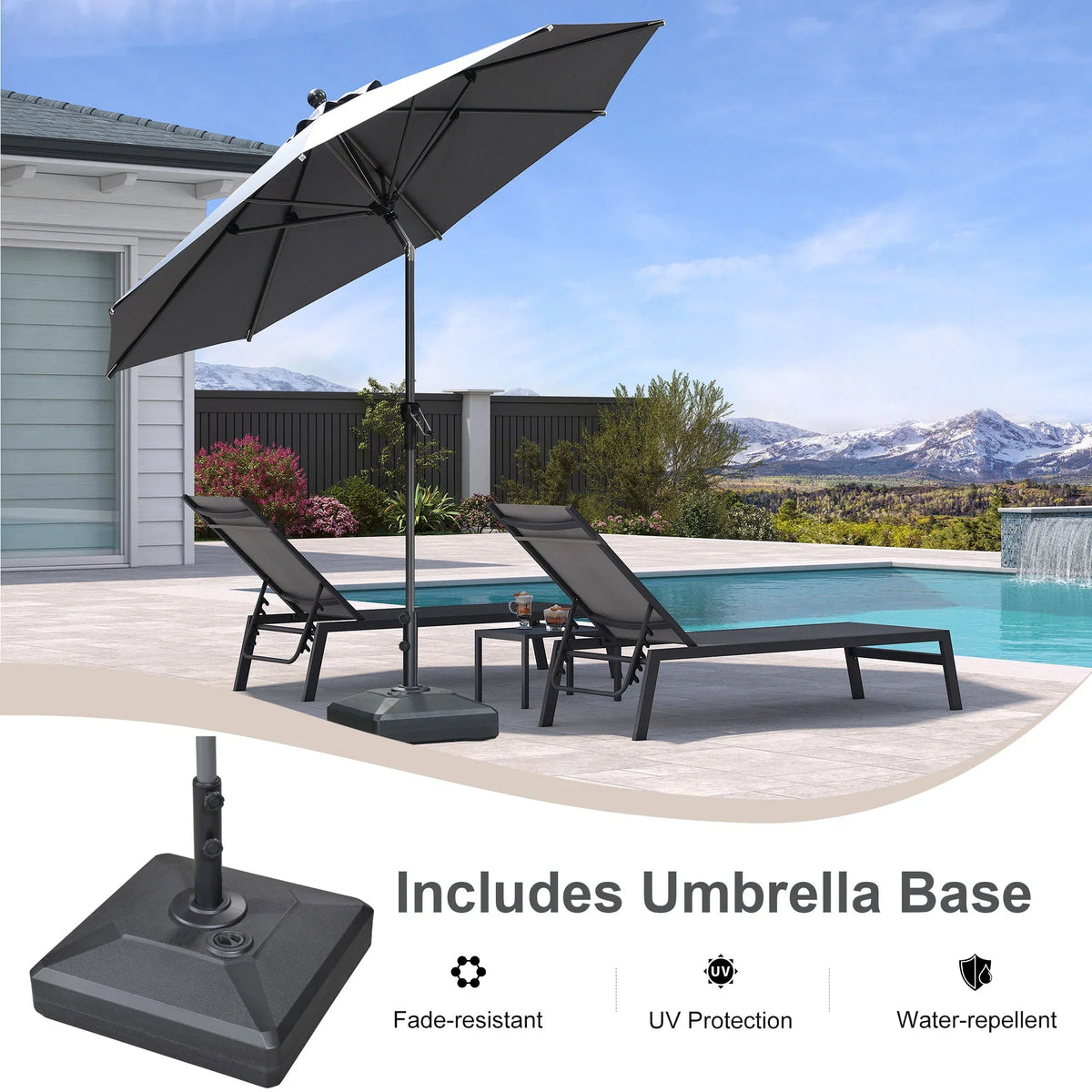PURPLE LEAF Crank and Tilt Rectangular Outdoor Patio Market Umbrella with Base