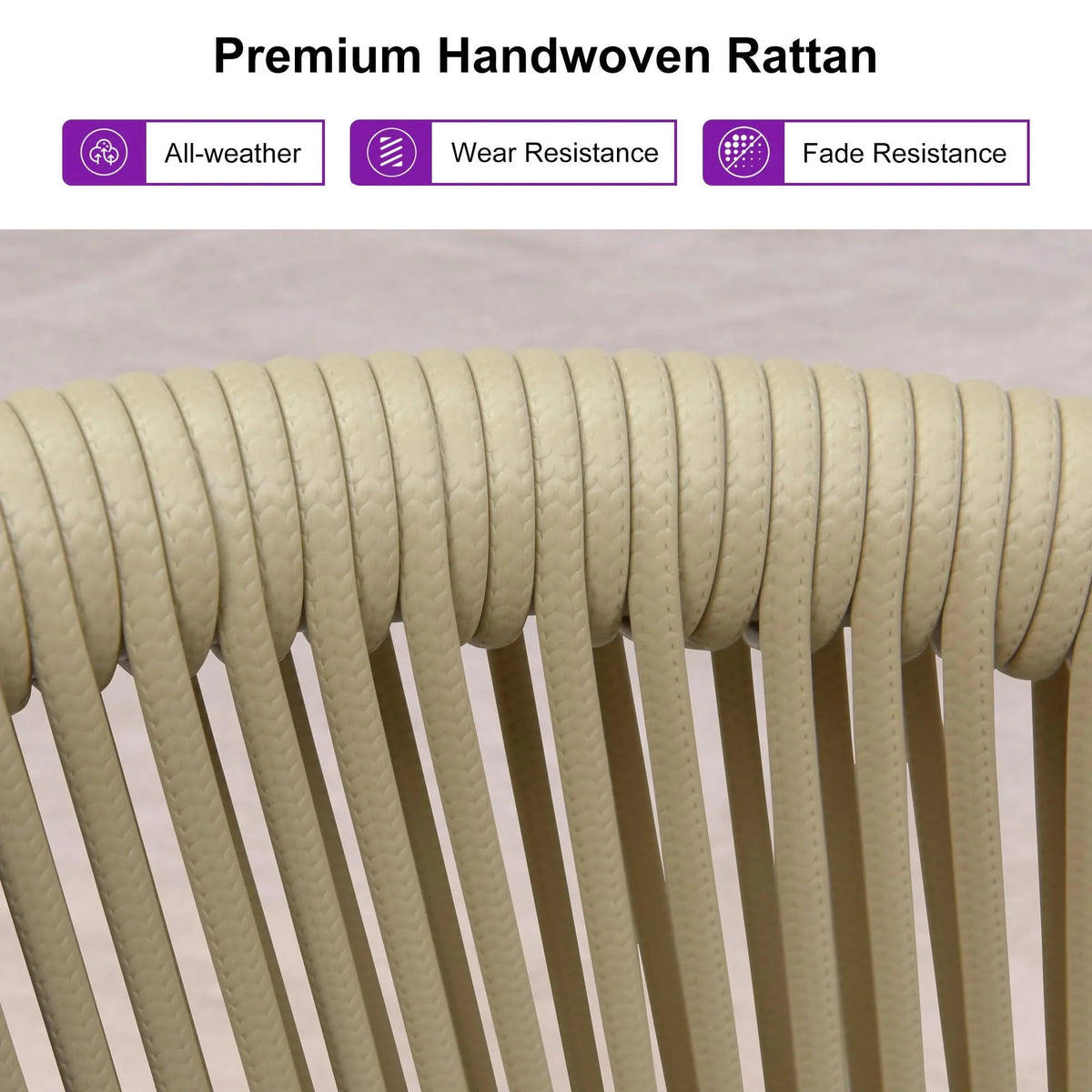 PURPLE LEAF Patio Bar Stools Set of 2 Outdoor Wicker Modern High Bar Chairs Metal Cushioned Barstools with Backs and Ergonomic Armrest