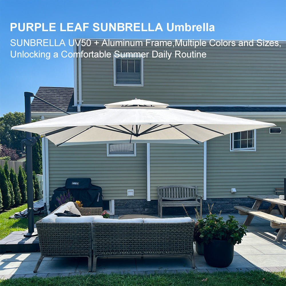 PURPLE LEAF SUNBRELLA Cantilever Umbrella Grey Aluminum Patio Umbrella