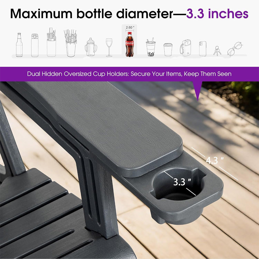 PURPLE LEAF Adirondack Chair Set of HDPE All-Weather Outdoor Fire Pit Chair with 24.6" Oversized Seat Wood-Textured Patio Adirondack Chair with Dual Cup Holders for Garden Deck Backyard