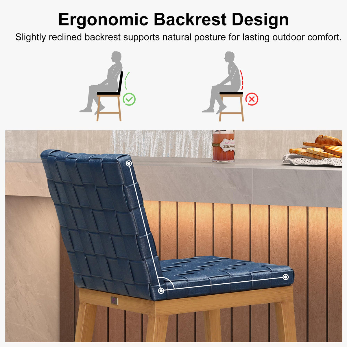 PURPLE LEAF Outdoor Counter Height Stools Set of 2, PU Leather Patio Bar Set with Aluminum Frame, Bar Chairs for Poolside, Garden, Kitchen Island