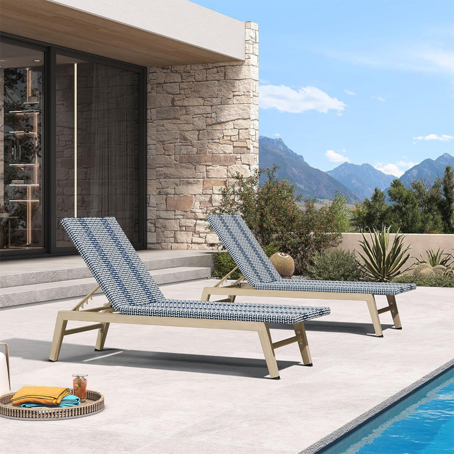 PURPLE LEAF Pool Oversized Lounge Chairs Rattan Aluminium Patio Chaise Lounge Outdoor Adjustable Recliner Finish Loungers Woven PE Sun Chairs for Poolside Deck Beach