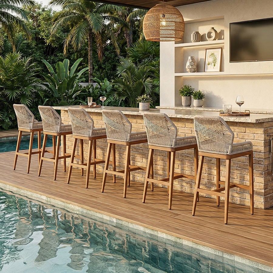 PURPLE LEAF Outdoor Bar Stool Set of 6, Wicker Chairs Bar Chairs with Cushion, All-Weather Patio Furniture kitchen stools