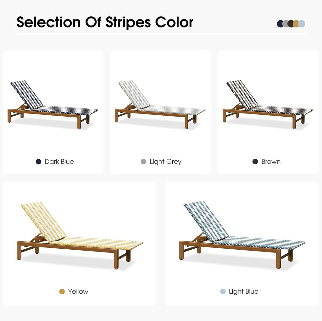 PURPLE LEAF Outdoor Teak Chaise Lounge Chair, Wood Grain Aluminum Outdoor Pool Lounge Chairs with Adjustable Backrest, Breathable Recliner for Patio, Poolside, Garden