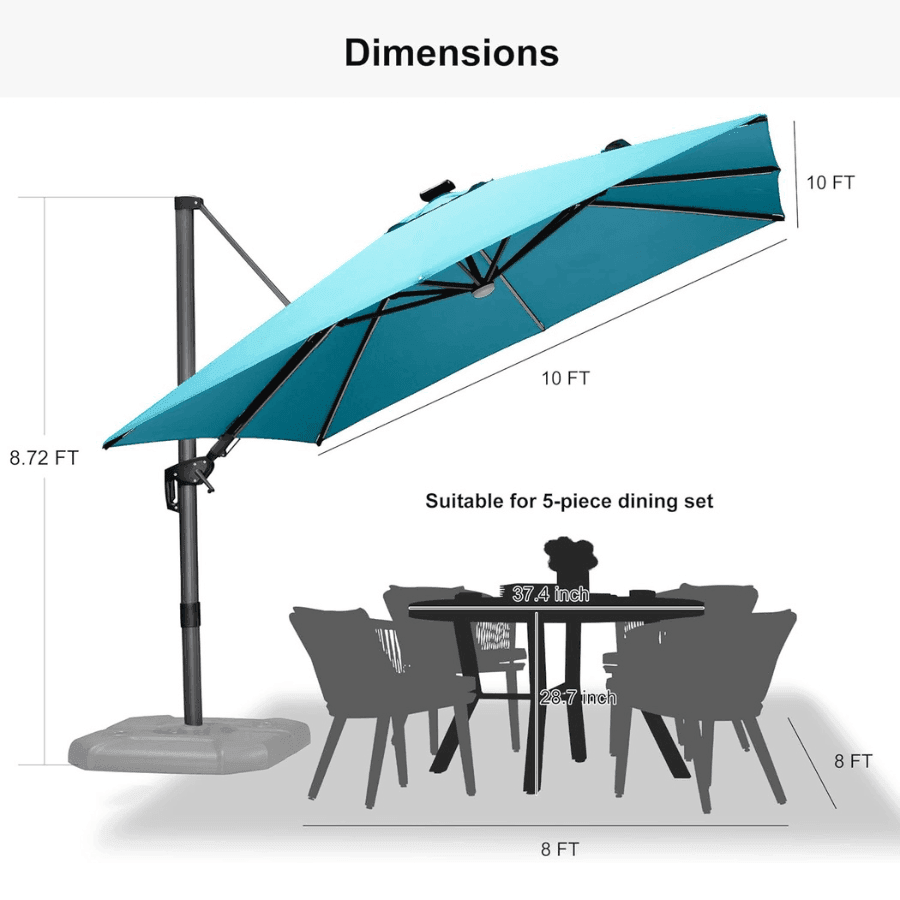 PURPLE LEAF – Parasol de terrasse déporté 10ft avec éclairage LED, rotation 360° et inclinaison