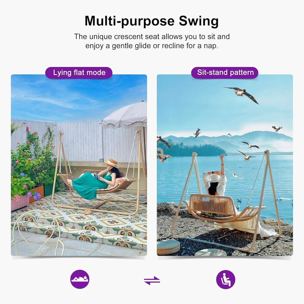 PURPLE LEAF Double Cloud Hanging Chair - Outdoor Patio Rattan Swing Chair with Cushion and Backrest.