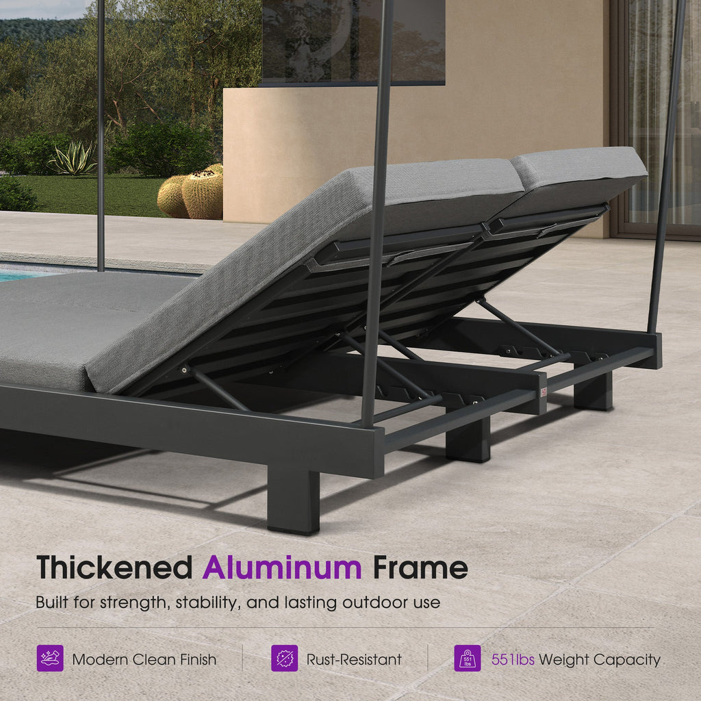 PURPLE LEAF Outdoor Luxury Daybed for Patio,  Poolside Chaise Lounge Bed with Cushion, Olefin Blend Fabric, Aluminum Frame Sunbed for Deck and Backyard