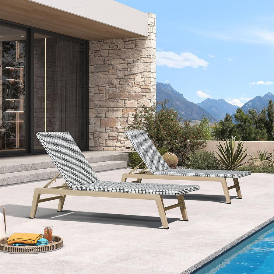 PURPLE LEAF Pool Oversized Lounge Chairs Rattan Aluminium Patio Chaise Lounge Outdoor Adjustable Recliner Finish Loungers Woven PE Sun Chairs for Poolside Deck Beach