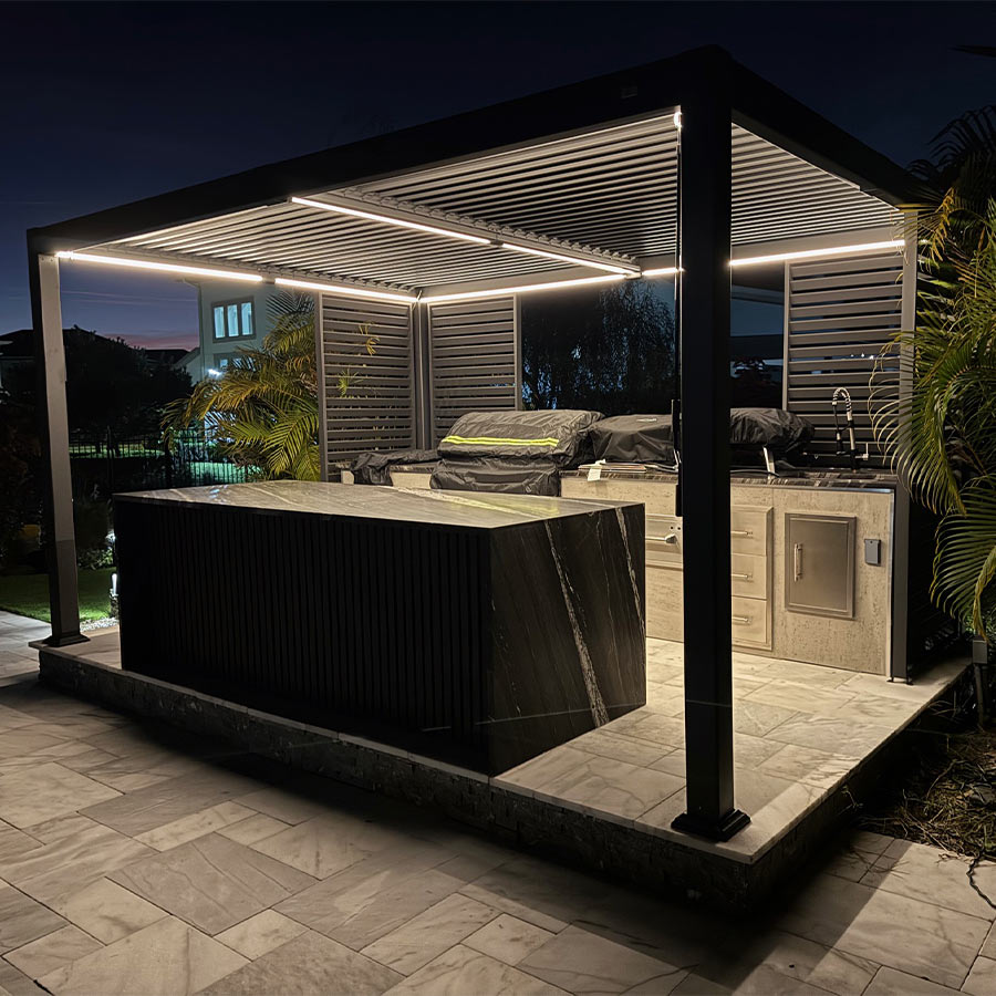 PURPLE LEAF Athena Louvered Pergola Grey Outdoor Aluminum Pergola with Strip Lights Adjustable Gazebo for Patio Deck Garden