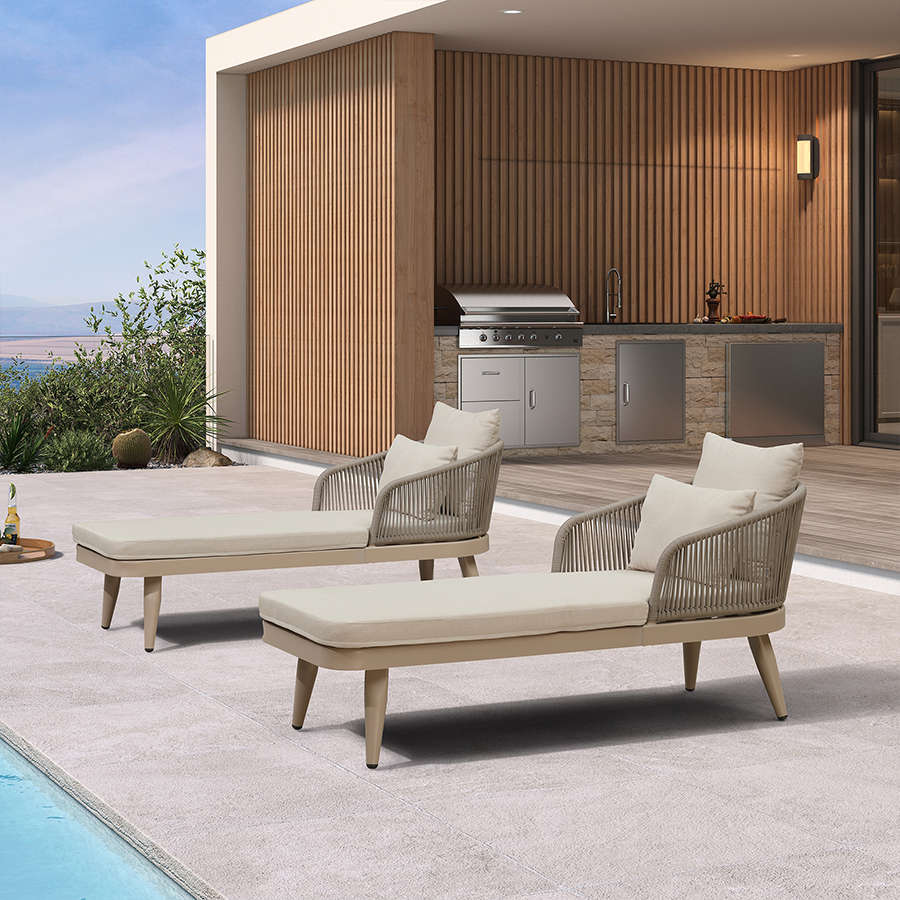 PURPLE LEAF Outdoor Chaise Lounge Thick Cushion, Aluminum Frame Patio Lounge Chair with Pillow & Lumbar Support, Wicker Armrests Sun Lounger for Poolside, Backyard, All-Weather Use