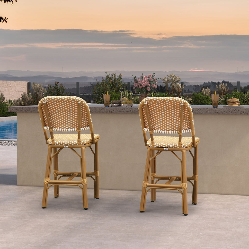 PURPLE LEAF Outdoor Bar Height Stools Set of 2 French Country Patio Rattan Bar Stool Chairs Outdoor Armless Barstools for Porch Garden Indoor Kitchen