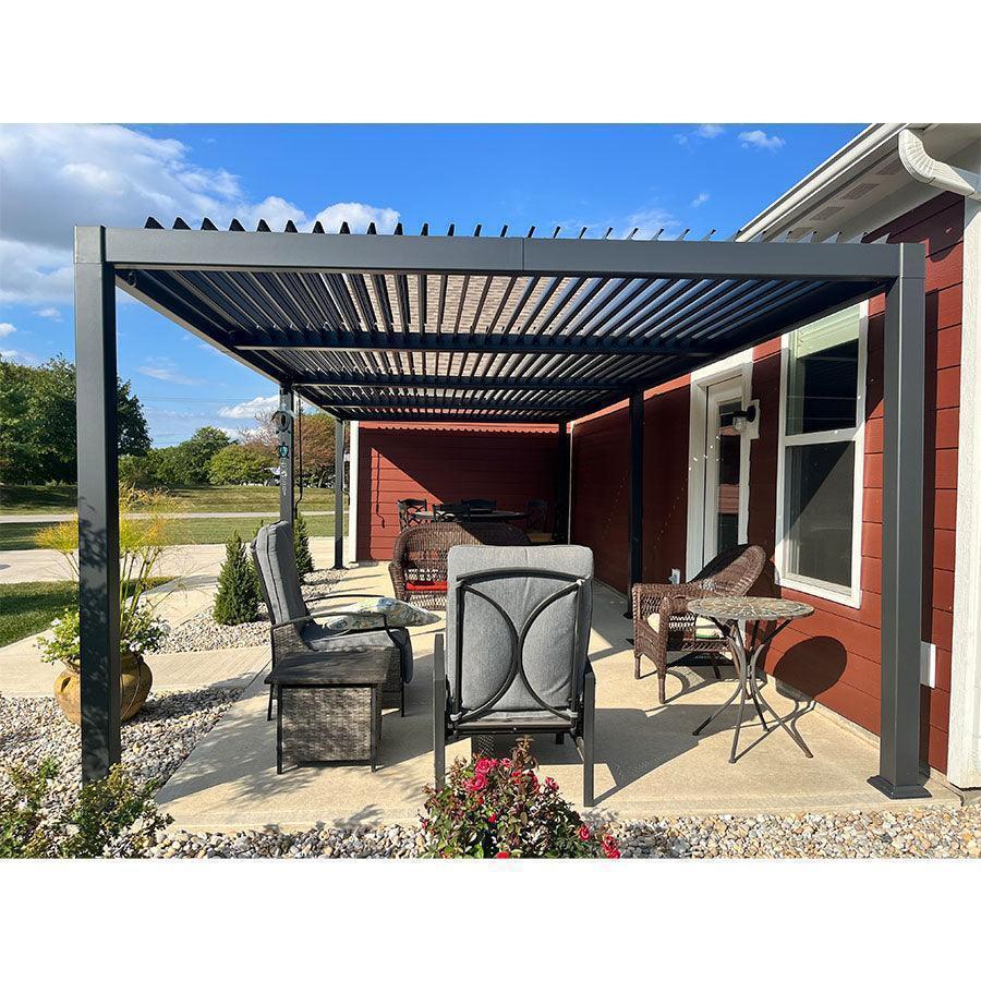 PURPLE LEAF Caesar Outdoor Louvered Pergola Patio Sun Shade Shelter with Adjustable Hardtop Patio Pergola Gray Frame White Roof