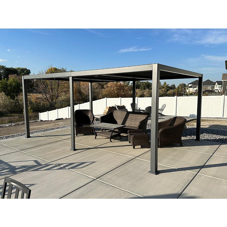 PURPLE LEAF Caesar Solar Louvered Pergola with LED Strip Lights and Control Panel Aluminum Outdoor Pergola with Adjustable Roof for Patio Deck Garden Yard Gray