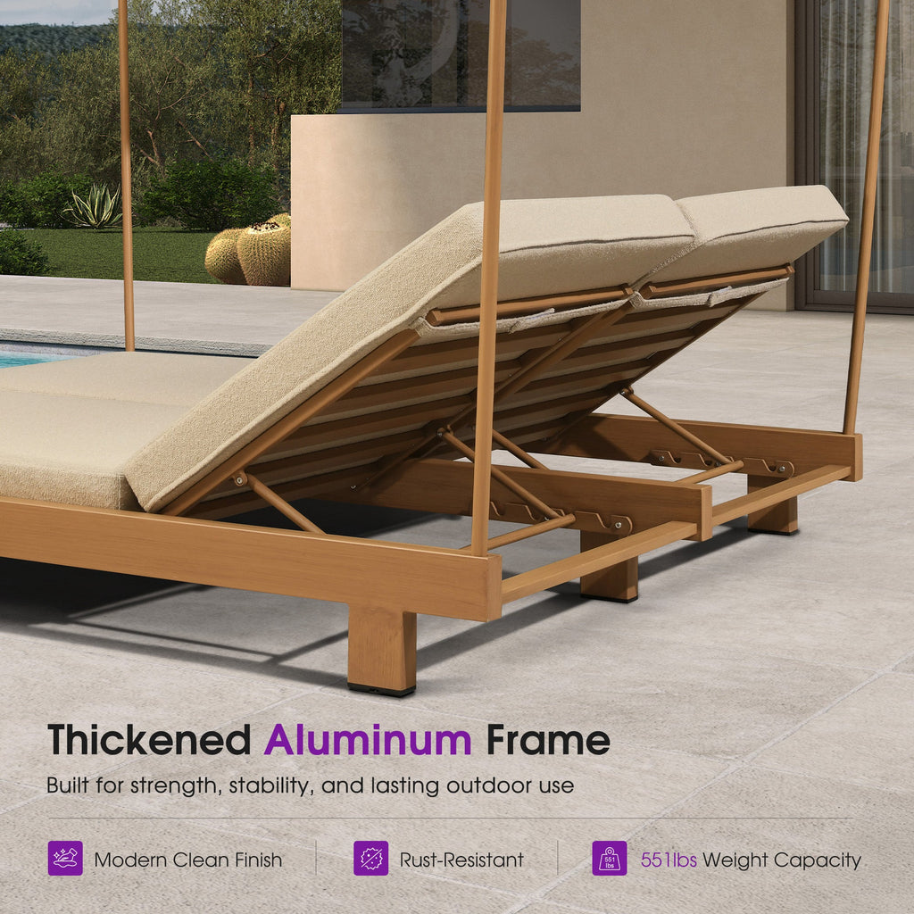 PURPLE LEAF Outdoor Luxury Daybed for Patio,  Poolside Chaise Lounge Bed with Cushion, Olefin Blend Fabric, Aluminum Frame Sunbed for Deck and Backyard