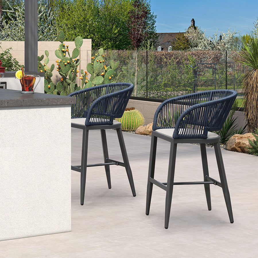 Clearance - PURPLE LEAF Outdoor Bar Stool Set of 2 Modern Rattan Bar Chairs with Woven Rope Back Wicker Patio Barstools for Indoor Kitchen Garden