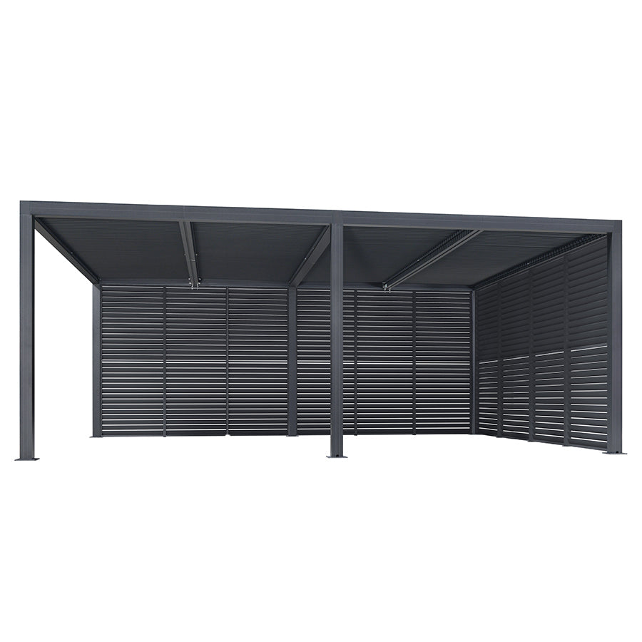 PURPLE LEAF Athena Louvered Pergola Grey Outdoor Aluminum Pergola with Shutter Wall Adjustable Gazebo Rainproof for Patio Deck Garden