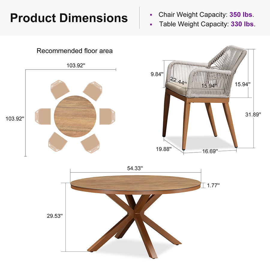 PURPLE LEAF Round Outdoor Dining Set Patio Aluminum Dining Set Round Table and Wicker Chairs with Sunbrella Cushions for Kitchen Deck