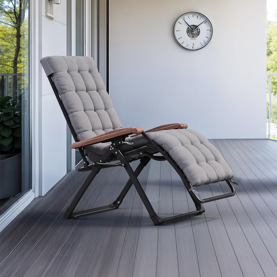 PURPLE LEAF Outdoor Reclining Chair Patio Zero Gravity Chaise Lounge Folding Chair with Removable Cushion Adjustable Headrest for Lawn Camping Beach Pool