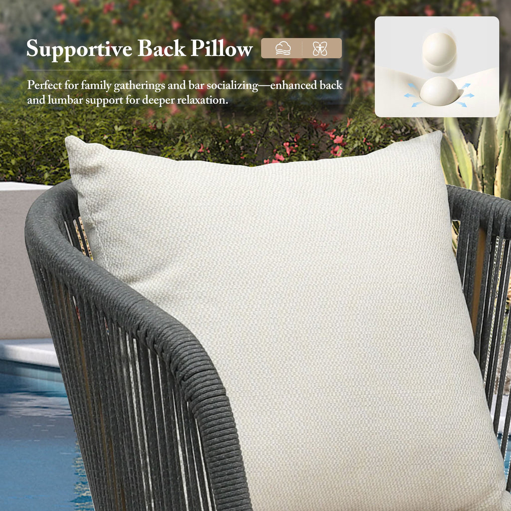 PURPLE LEAF Outdoor Bar Stools Patio Modern Aluminum Rattan High Back & Arms Bar Chairs with Removable Cushions and Pillows  for Outdoor or Indoor