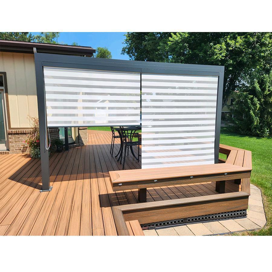 PURPLE LEAF Athena Louvered Pergola Grey Outdoor Aluminum Pergola with Roller Blind Adjustable Gazebo for Patio Deck Garden