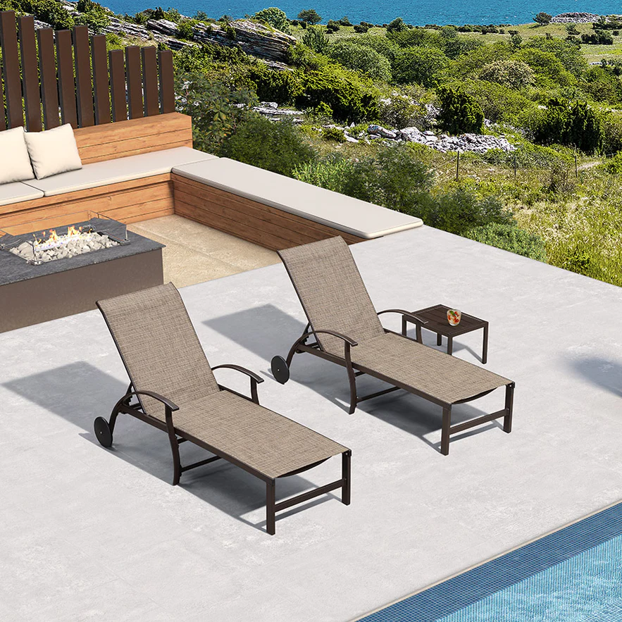 PURPLE LEAF Outdoor Chaise Lounge Patio Pool Lounger Aluminum Chairs with Side Table Adjustable Tanning Recliner for Outside Yard Deck Lawn Garden Beach