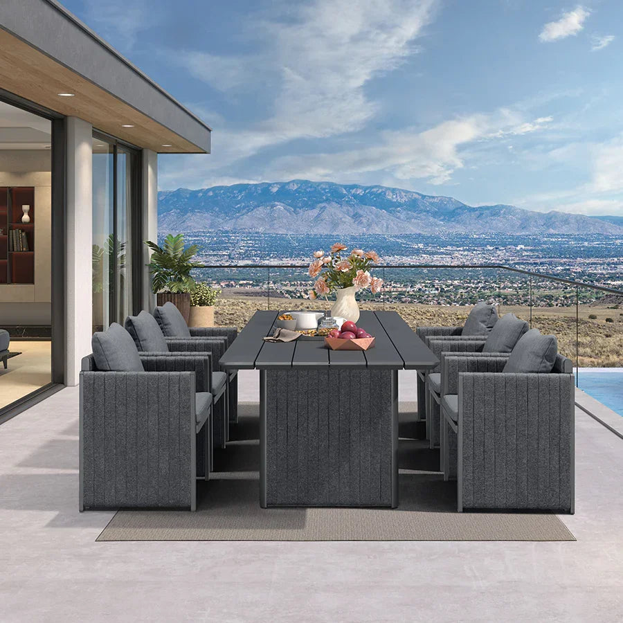 PURPLE LEAF Sanori Outdoor Dining Set Weather-Resistant Aluminum Table and Chairs Set with Backrest Pillow and Olefin Cushions for Deck