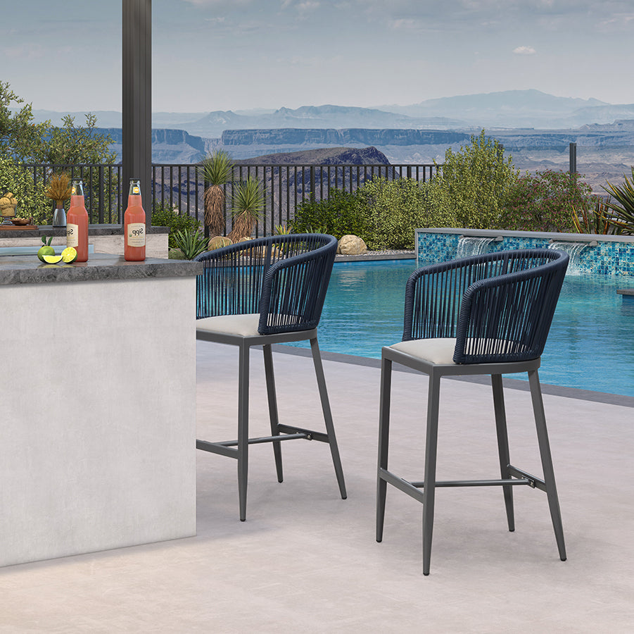 Clearance - PURPLE LEAF Outdoor Bar Stool Set of 2 Modern Rattan Bar Chairs with Woven Rope Back Wicker Patio Barstools for Indoor Kitchen Garden