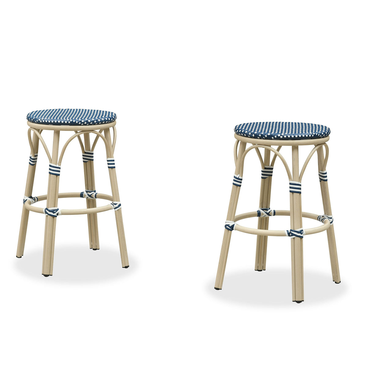 PURPLE LEAF Patio French Round Counter Stool Set of 2 Rattan Backless Stackable Barstools Aluminum Frame Footrest with Woven Wicker for Outdoor Kitchen Yard