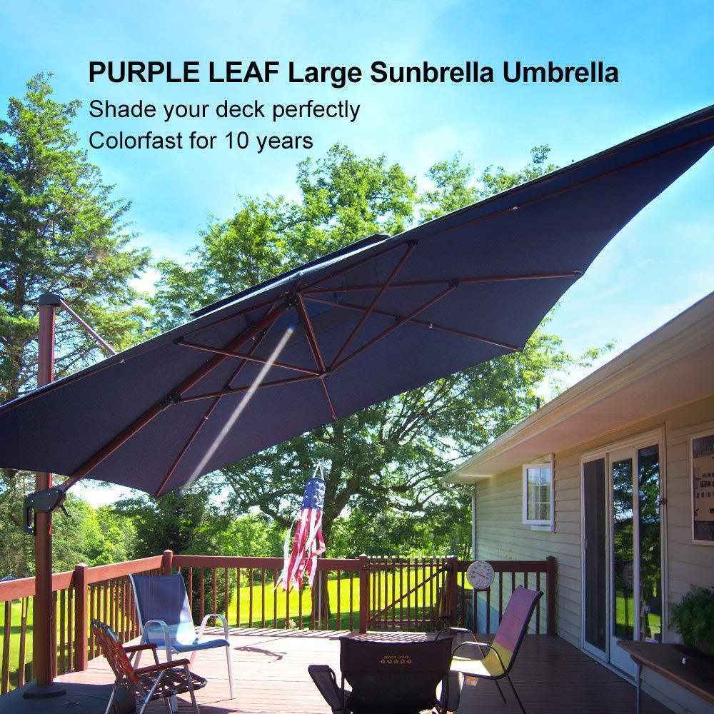 PURPLE LEAF SUNBRELLA Cantilever Umbrella Deluxe Wood Pattern Patio Umbrella