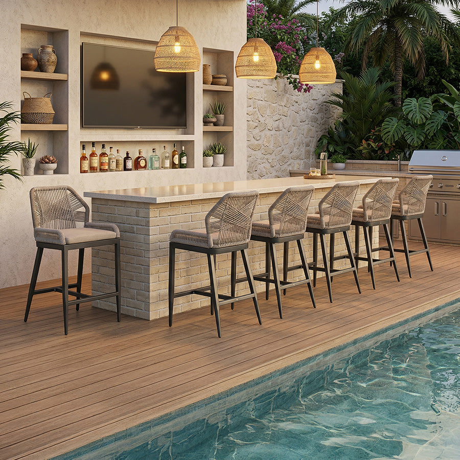 PURPLE LEAF Outdoor Bar Stool Set of 6, Wicker Chairs Bar Chairs with Cushion, All-Weather Patio Furniture kitchen stools