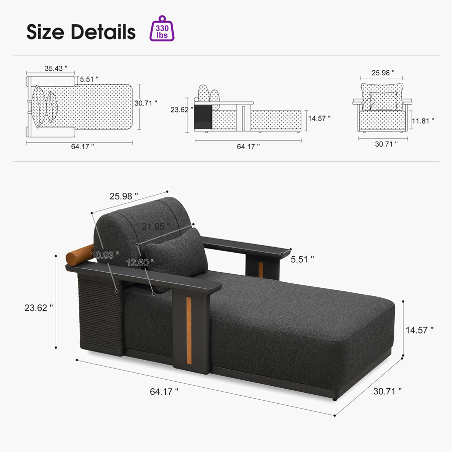 PURPLE LEAF Outdoor Chaise Lounge Chair Aluminum Patio Lounge Chair with Pillow Lounger Recliner Chiar for Beach Pool Lawn Tanning Lounge