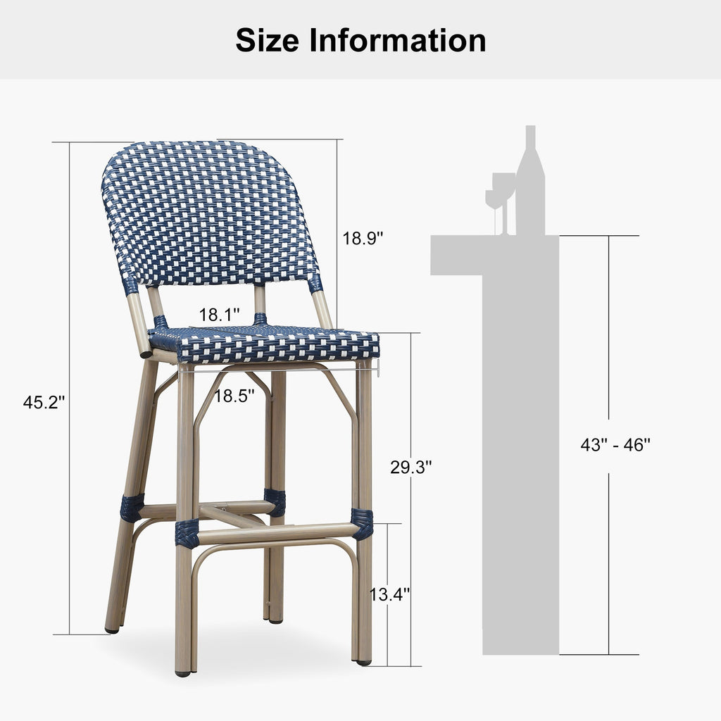 PURPLE LEAF Outdoor Bar Height Stools Set of 2 French Country Patio Rattan Bar Stool Chairs Outdoor Armless Barstools for Porch Garden Indoor Kitchen