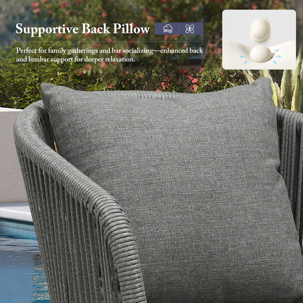 PURPLE LEAF Outdoor Bar Stools Patio Modern Aluminum Rattan High Back & Arms Bar Chairs with Removable Cushions and Pillows  for Outdoor or Indoor