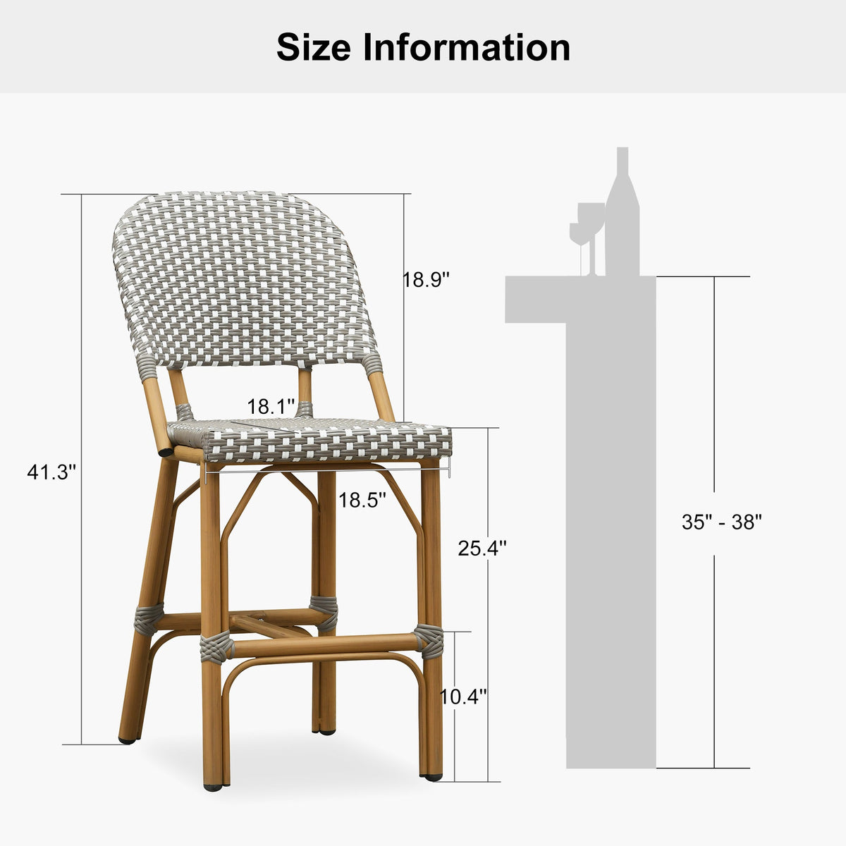 PURPLE LEAF Outdoor Bar Height Stools Set of 2 French Country Patio Rattan Bar Stool Chairs Outdoor Armless Barstools for Porch Garden Indoor Kitchen