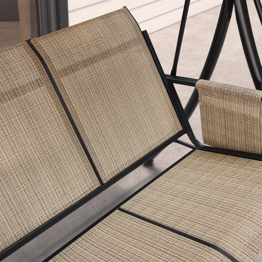 PURPLE LEAF Porch Swing with Adjustable Tilt Canopy Patio Swing with Stand and Meatl Steel Frame All-Weather Outdoor Swing Chair Seat Space-Saving for Backyard Garden Deck