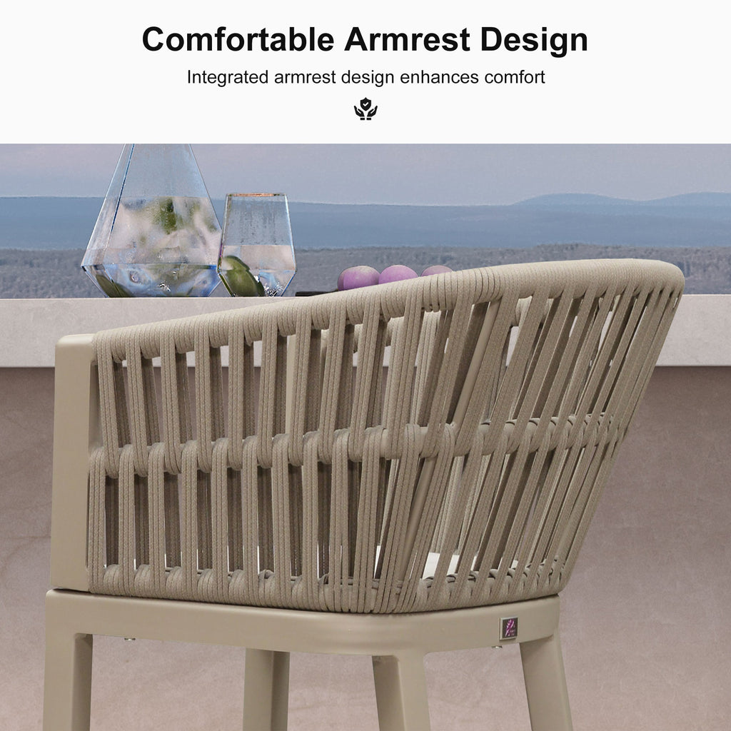 PURPLE LEAF Outdoor Bar Stools Set of 2 for Overweight Wicker Rattan Patio Barstools Woven Modern Bar Chairs with Backrest and Cushions for Garden Outside