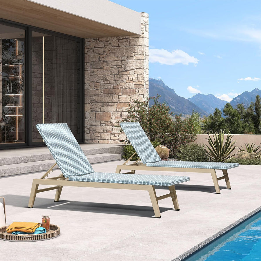 PURPLE LEAF Pool Oversized Lounge Chairs Rattan Aluminium Patio Chaise Lounge Outdoor Adjustable Recliner Finish Loungers Woven PE Sun Chairs for Poolside Deck Beach