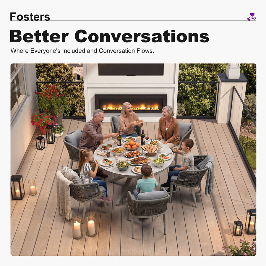 PURPLE LEAF Round Patio Dining Set with Aluminum Frame and Wicker Rattan Dining Chair with Comfortable Cushions for Deck Porch Kitchen Outdoor
