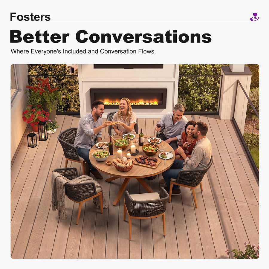 PURPLE LEAF Round Patio Dining Set with Aluminum Frame and Wicker Rattan Dining Chair with Comfortable Cushions for Deck Porch Kitchen Outdoor