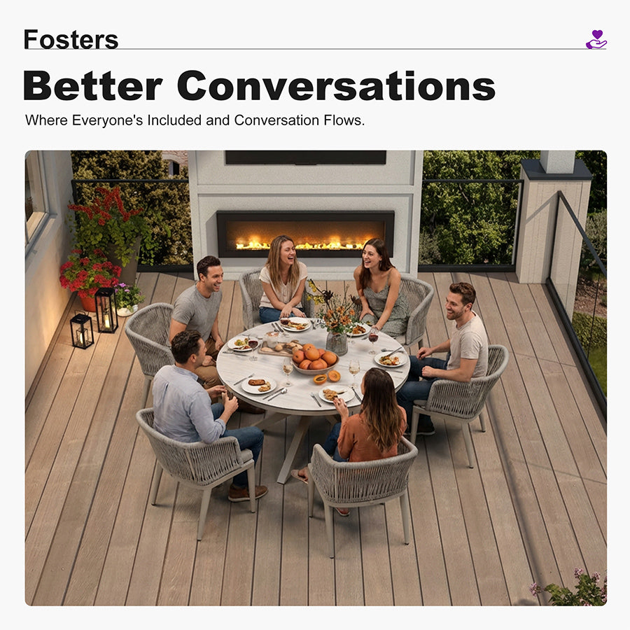 PURPLE LEAF Round Patio Dining Set with Aluminum Frame and Wicker Rattan Dining Chair with Comfortable Cushions for Deck Porch Kitchen Outdoor