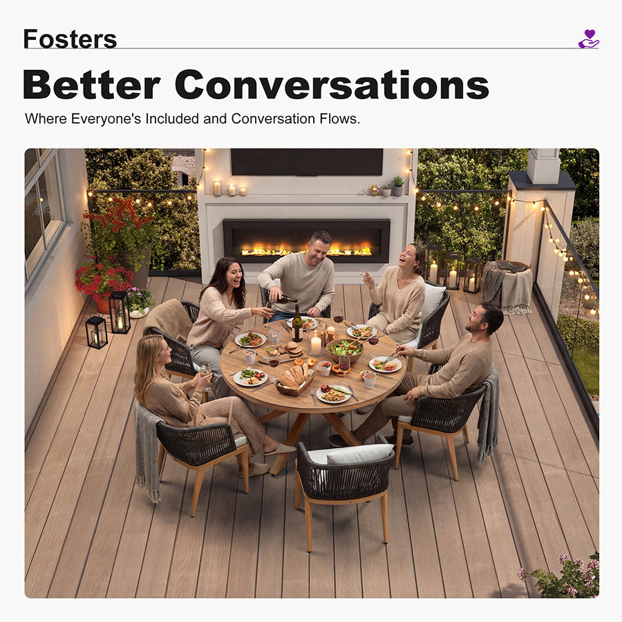 PURPLE LEAF Round Patio Dining Set with Aluminum Frame and Wicker Rattan Dining Chair with Comfortable Cushions for Deck Porch Kitchen Outdoor