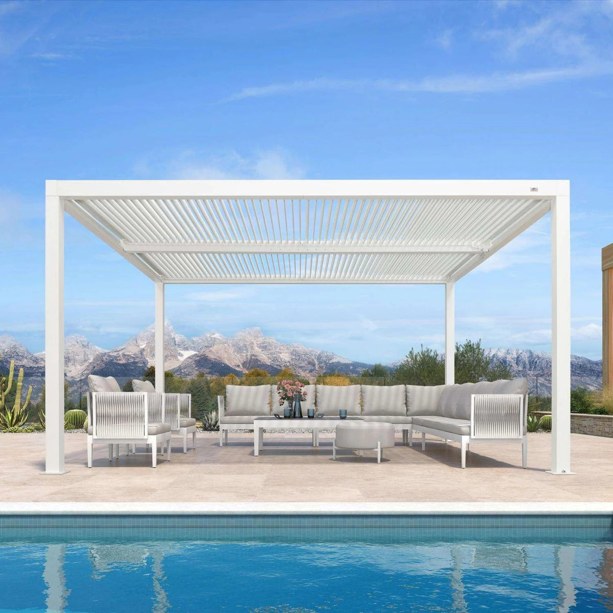 Hanso Home Louvered Pergola Modern White Pergola with Adjustable Roof for Deck Backyard Garden
