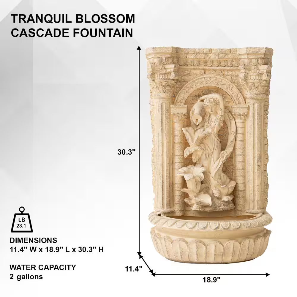 XBrand 30.3" Solar Waterfall Pot Fountain, Tall Brown Maiden Holding Pot Wall Fountain, Outdoor Water Fountain, Polyresin