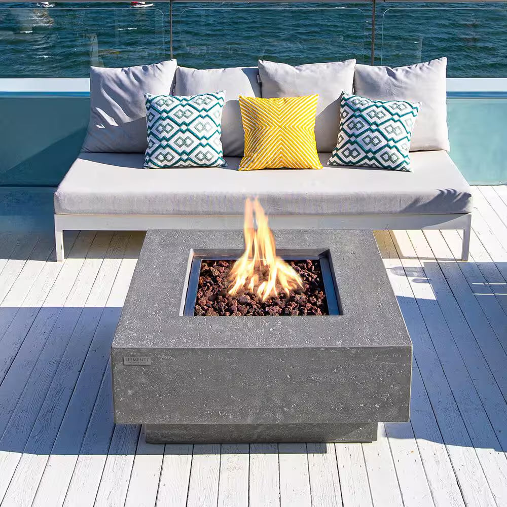 Outdoor Fire Pit 36 In. X 36 In. Square Concrete Propane Fire Table with Lava Rocks and Cover