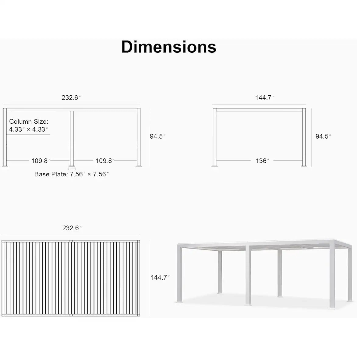 Hanso Home Louvered Pergola Modern White Pergola with Adjustable Roof for Deck Backyard Garden