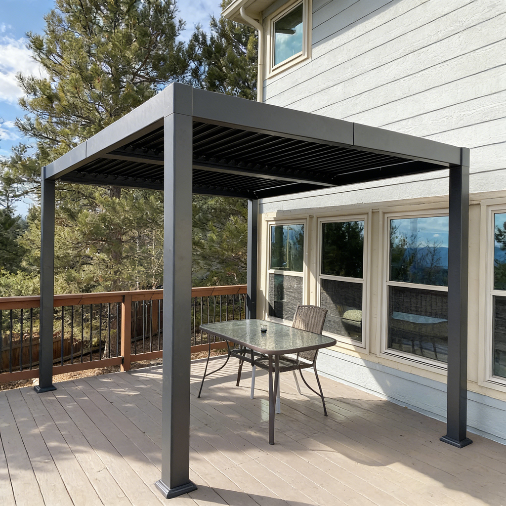 PURPLE LEAF Caesar Outdoor Louvered Pergola Patio Sun Shade Shelter with Adjustable Hardtop Patio Pergola Grey